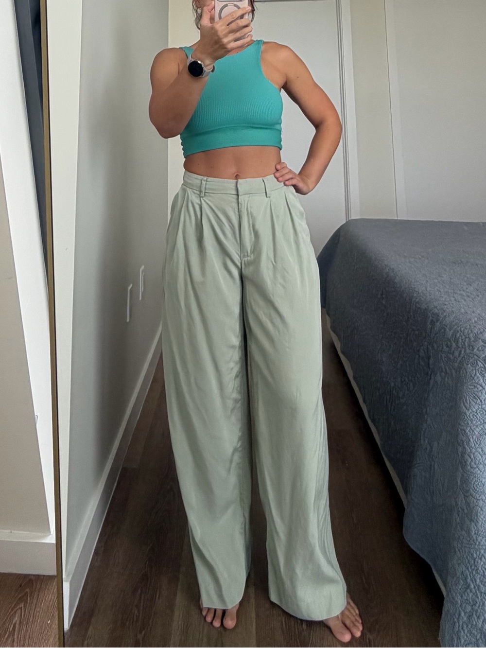 Weekday Light Mint Wide-Leg Trousers